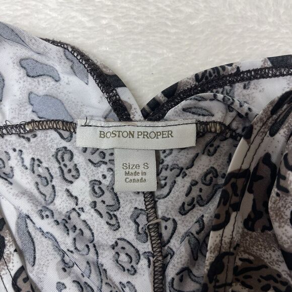 BOSTON PROPER Y2K Leopard Print Sexy V Neck Top Size S Ruched Fitted Gemma SOA - Picture 6 of 10